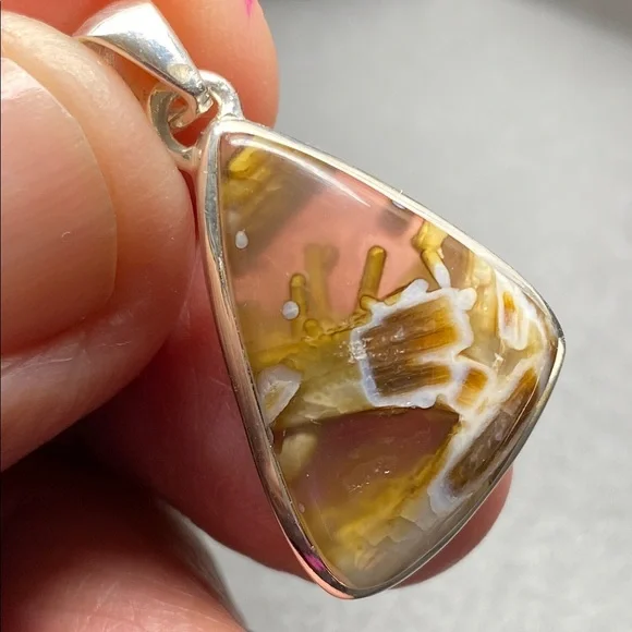 Tube Agate Pendant in Solid Sterling Silver 925 - Picture 5 of 7